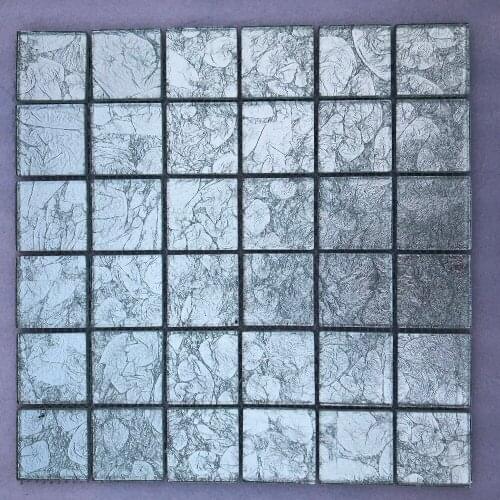 Simple Style Silver Flower Foil Mosaic Glass Wall Tile Kitchen Backsplash Shower Fireplace Border Big Square 48mm 11 pieces