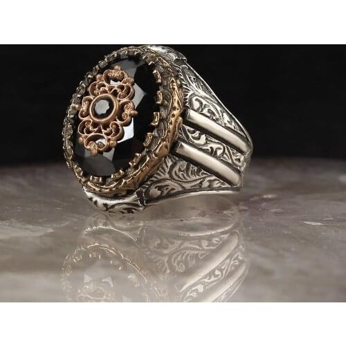 Pen İşçilikli Zircon Silver Men Ring