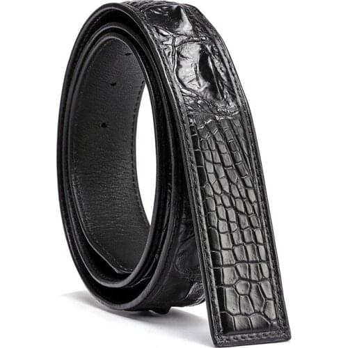 Authentic Exotic Crocodile Scales Skin Mens Waist Strap without Buckle Genuine Real Alligator Leather Male White Belts