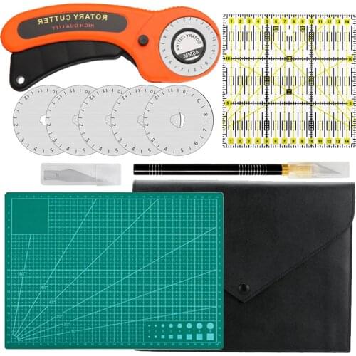 Nonvor 5Pcs Rotary cutter Kit Sewing Tools Hand Cutting Knife Set Patchwork Ruler Cloth Knife Ruler DIY Tool A4 Cutting Pad