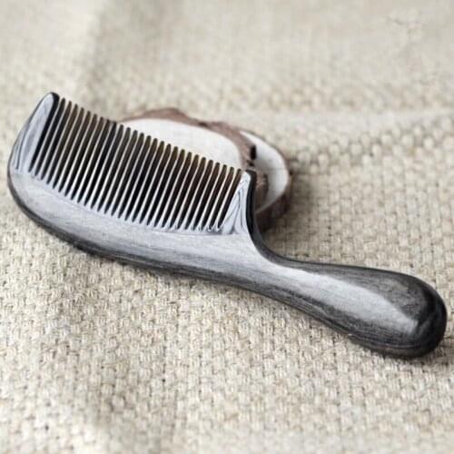 Natural Shen Guibao wood + buffalo horn Exquisite thick Long handle wooden comb Coarse teeth hair Massage No static Combs