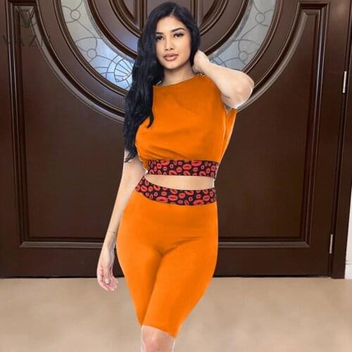 VAZN 2021 New Energy Overalls Sweet Short Sleeve Knee Length Energetic Women Set Fitness Suit Women 2 Piece Active Wear