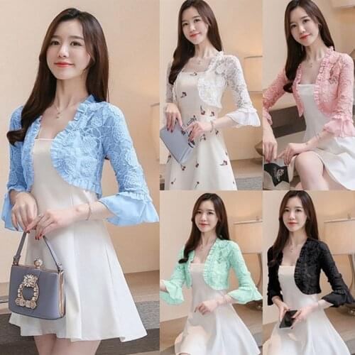 New Summer 2020 Lace Shirt Women Blouse Hollow Out Lace Crochet Short Tops Cardigan Shawl Waistcoat Vest Blusas Femininas