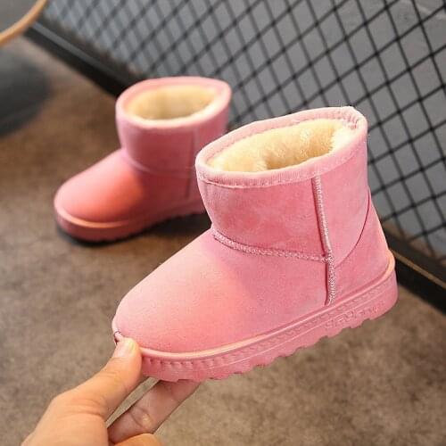 New Winter Toddler Boots Girls Snow Boots with Fur Plush Warm Waterproof Ankle Boots Kids Boys Fashion Leather Flat Heel Boots