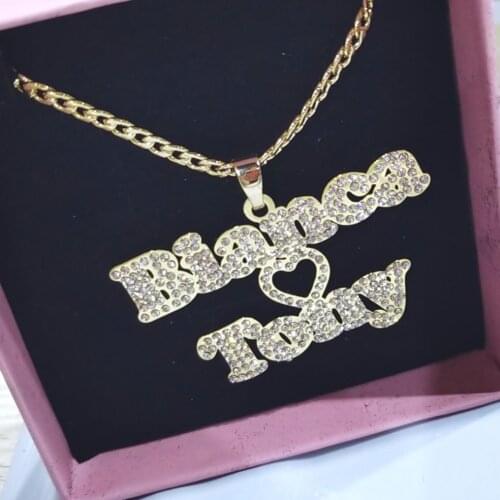 Necklaces with Custom Zirconia Double Name Spiritual Necklace with Iced Out Heart and Thick chain Fancy Jewelry for Couple Gifts