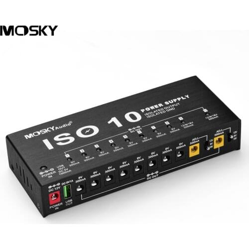 MOSKY ISO-10 Portable Guitar Effect Power Supply Station 10 Isolated DC Outputs One 5V USB Output for 9V 12V 18V Guitar Effects