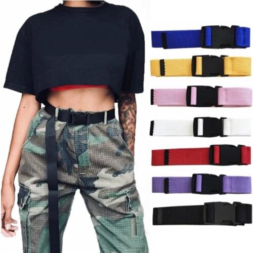 Solid Color Long Canvas Belt Waist Belt with Plastic Buckle Adjustable