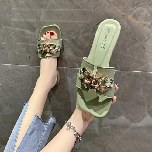 Chain Flat Womens Slippers Fashion Womens Sandals Non-slip Shoes Summer New Casual Outdoor Breathable Slippers Wome Shoes