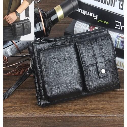 Genuine Leather Men Messenger Shoulder Wrist Belt Bag Handbag Fashion Multi-purpose Cross Body Tote Clutch Bag Waist Fanny Pack