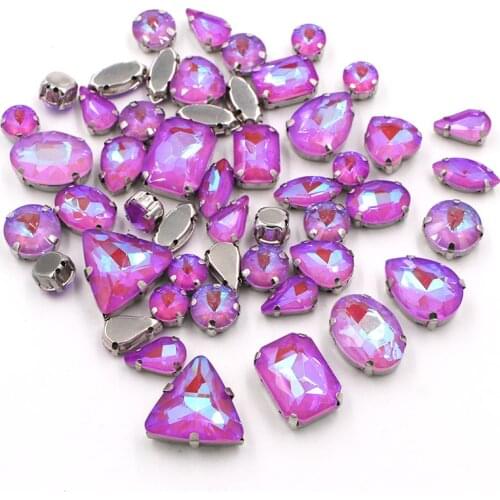 Wedding Decoration 50pcs/bag Violet AB Mocha Fluorescence Glass Crystal Stone Gold/Silver Claw Rhinestone Sew on Clothes/Shoe