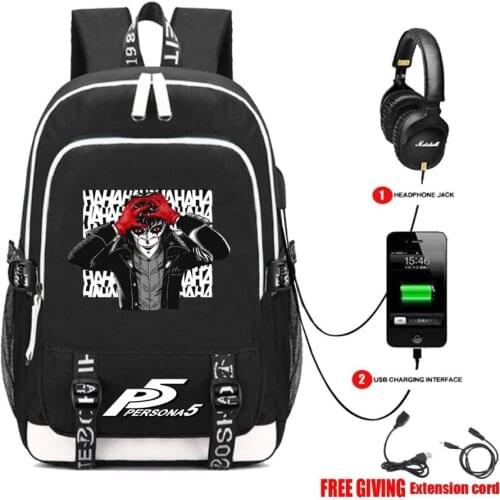 USB Charge Headphone jack Shoulder School Bags Teenagers Unisex backpack for Game P5 Persona 5 Yusuke Kitagawa Laptop Backpack
