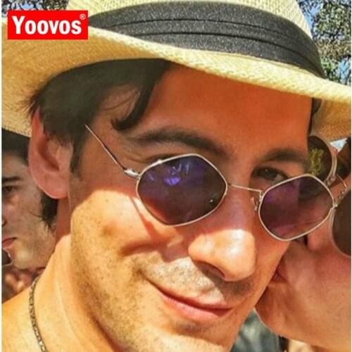 Yoovos 2021 Vintage Small Frame Sunglasses Women Polygonal Brand Designer Alloy Sunglasses Reflective Mirror UV400 Oculos De Sol
