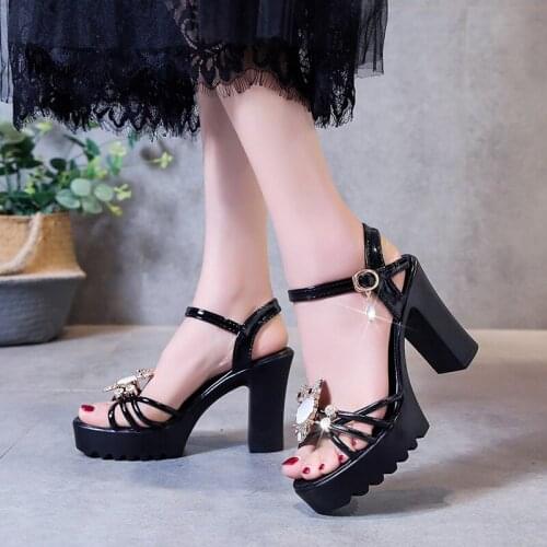 Rhinestone Sandals Women Fish Mouth Platform High Heels Wedges Sandals Buckle Strap Sandals Female Summer Elegant Sandal Shoes