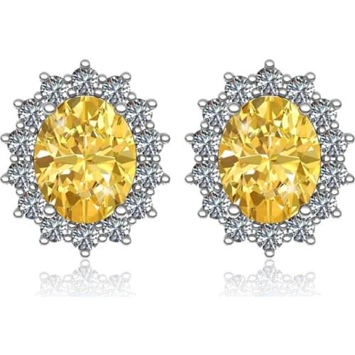 Yellow Citrine Sterling Silver Stud Earrings Women Fine Jewellery With Diamonds Oval Shape Boho Wedding Brincos Direct Selling