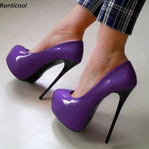 Ronticool New Fashion Women Platform Pumps Sexy Stiletto Heels Round Toe Gorgeous 10 Colors Party Shoes Women US Plus Size 5-20