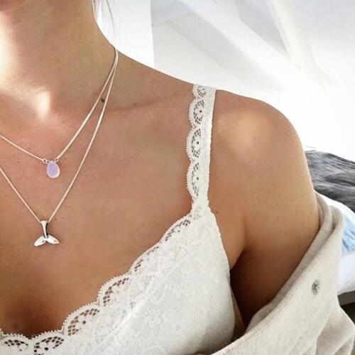 Ethnic Whale Tail Pendant Necklace for Women Lovely Mermaid Tail Choker Necklace Mermaid Long Chain Crystal Necklaces Collier