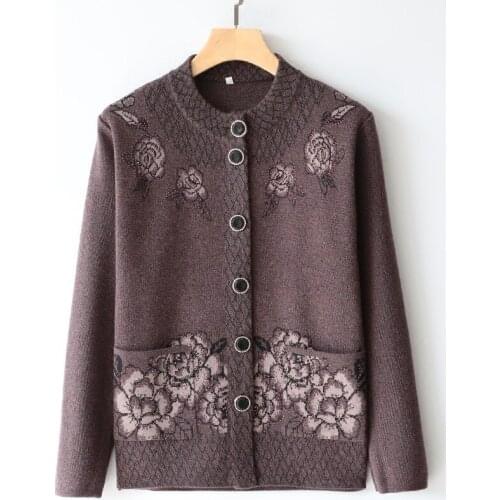 Mother Sweater Jacket Spring Autumn Tops Winter Loose Cardigan Printed Jacket Ladies Knit Sweater Plus Size Long-Sleeved Clothes