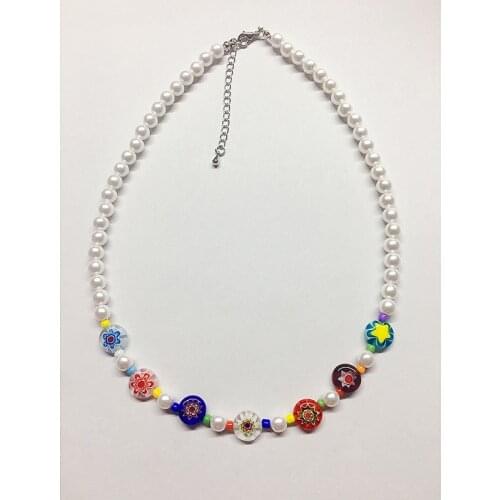 Minar Bohemian Colorful Glass Daisy Beaded Necklace for Women Handmade Simulated Pearls Chokers Necklaces Boho Beach Jewelry