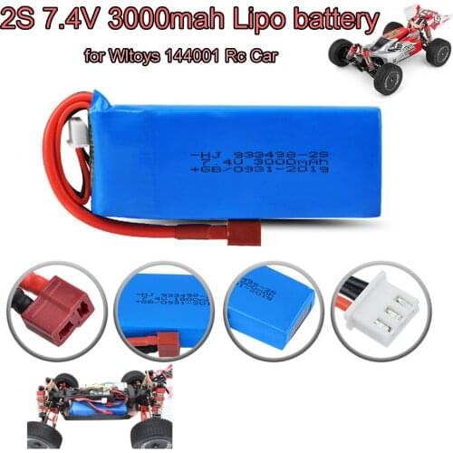 1 / 3 pcs High Quality Upgrade 7.4V 3000mAh Lipo Battery 2S T Plug for Wltoys 144001 124018 124019 Rc Car R/C truck Spare Parts
