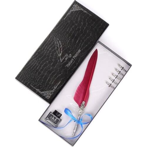 1Set New Calligraphy Feather Dip with 5 Nib Gift Quill Pen Writing Ink Set Gift Box Wedding Fountain Pen Design Creative Retro