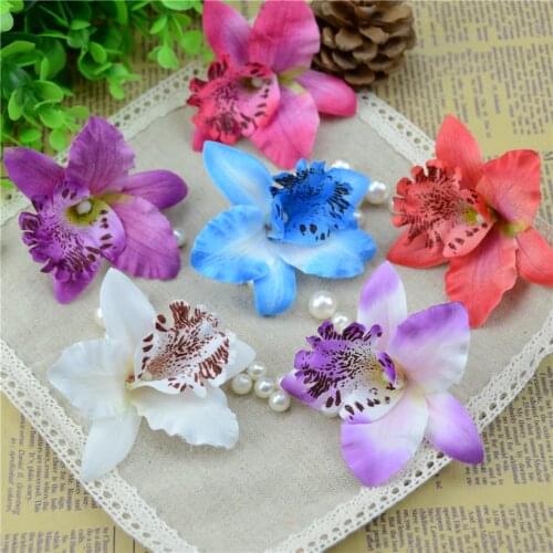 10pcs/lot 7.5cm Orchid Silk Artificial Flower Head For Wedding Decoration DIY Wreath Gift Scrapbooking Craft Fake Flower