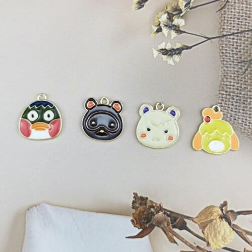 10pcs/pack Lovely Animals Head Enamel Metal Charms Cartoon Bear Bird Earrings Pendants Fit DIY Fashion Jewelry Making Accessory
