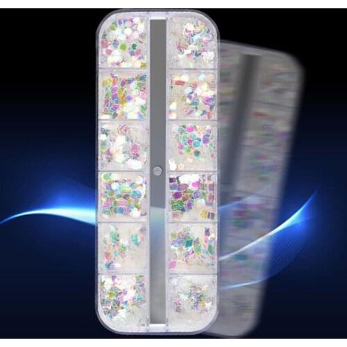 12 Grids Mermaid Symphony Nail Glitter Flakes Nails Art Decorations Holographic Sequins Mixed Shape 3D Butterfly Slice Manicure