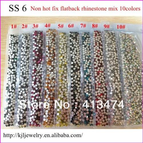 14400PCS SS6 2MM Mix 10 color AAA High Quality Iridescent nail art crystal rhinestone flat back Non Hot Fix Glue on Rhinestones
