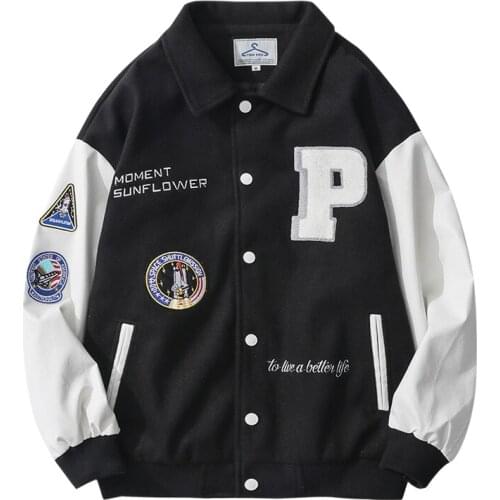 2021 College Style Hot Single Breasted Spliced Letter Brand Clothing Bomber Jacket Men Loose Baseball Uniform Female Winter Coat