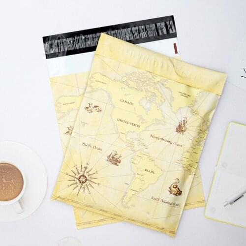 50Pcs World Map Style Courier Bags Yellow Plastic Mailing Envelope Business Express Shipping Bag Self Seal Adhesive Poly Mailer