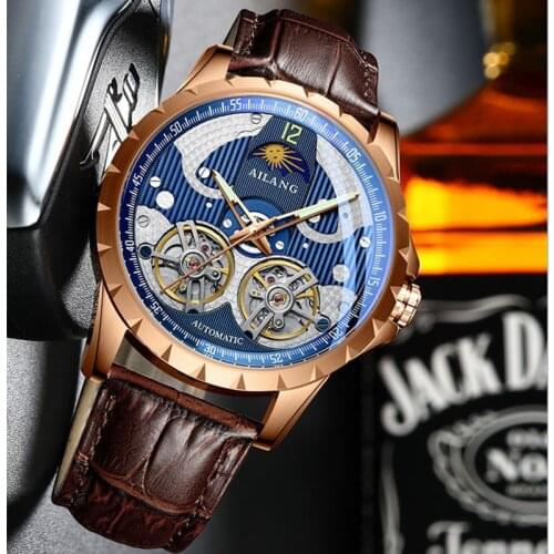 AILANG New Watch Mens Automatic Mechanical Watch Waterproof Double Pendulum Tourbillon Wristwatch Business Fashion reloj hombre