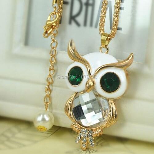 Z White Owl Sweater Necklace Jewelry Crystal For Women Long Necklace Pendants Rhinestone Chain Christma Valentines Gift