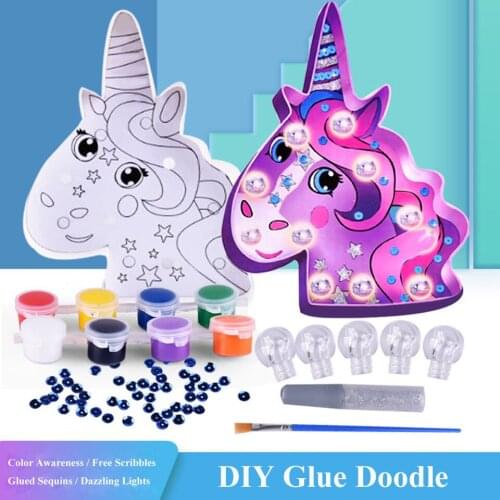 Kids DIY Color Painting Unicorn Flamingo Alpaca Handmade Graffiti Toys Children Decorative Lighting Gifts