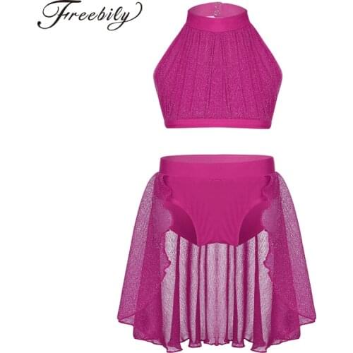 Kids Girls Professional Ballet Costumes Gymnastics Leotard Sleeveless Crop Top with Bottoms for Spirit Praise Lyrical Dancewear