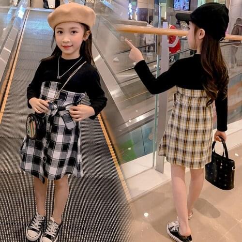 Korean Style Kids Dress Girls Spring Autumn Wear Long Sleeve Skirt Teens Girls Clothes Patchwork White Black Plaid Dresses
