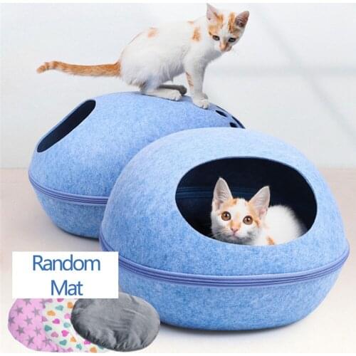Felt Little Cat Bed Washable House Breathable Kitten Tent Cave Gray Detachable Sleeping Basket With Cushion Pad For Pet