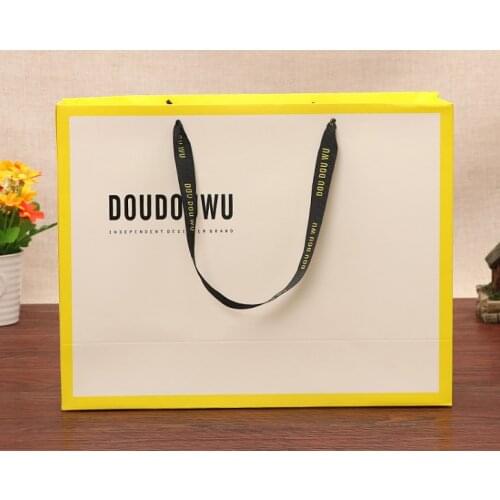 Custom Personalized Printed LOGO White Cardboard Shopping Gift Black Paper Bag,Print company name paper bag --XP2096