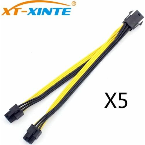 5Pcs PCIe PCI-E 6Pin to Dual ATX 6P Male Power Cable Splitter Cable Graphics Video Card Adapter Cord 18AWG 20cm for Miner BTC