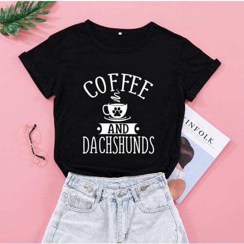 Coffee and Dachshunds Kawaii 100% cotton Unisex T-shirt Fashion Round Neck Short Sleeve Top Tees Funny Graphic Women Clothing