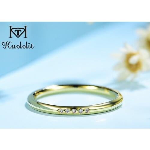 Kuololit Natural Diamonds 10K Solid yellow Gold Rings for Women matching band Ring for Vintage Wedding Engagement Fine jewelry