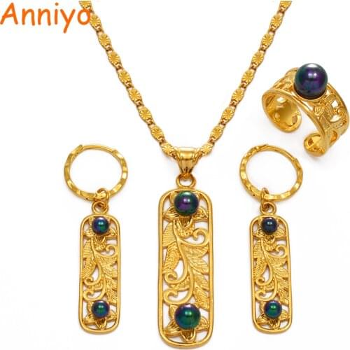 Anniyo Hawaiian Jewelry sets Black Pearl Necklace Earrings Rins Polynesian Guam Micronesia Chuuk Pohnpei Flowers Sets #238406B