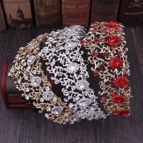 Luxury Princess Leaf Shape Crystal Large Crown Women Glitter Rhinestone Jewelry Headwear Bride Wedding Hair Dress Accessories
