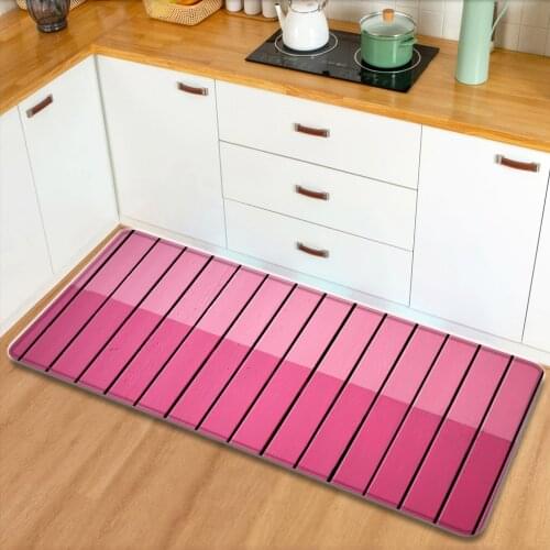 Pink Color Stripe Wood Grain Kitchen Carpet 3D Printed Balcony Floor Mat Doormat Softe Bath Mats For Bedroom Living Room Rugs