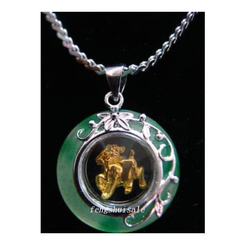 Horoscope Jade Animal Sheep Pendant+Rhodium Plate Chain,Chinese zodiac Sheep