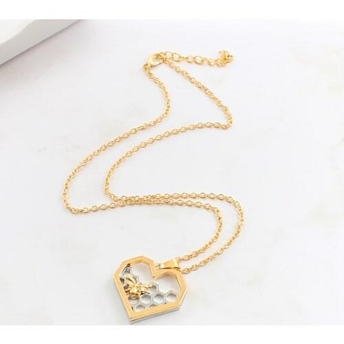 Heart-shaped bee pendant necklace fashion Golden Bee Silver Honeycomb Necklace Elegant party accessories Mothers Day gift