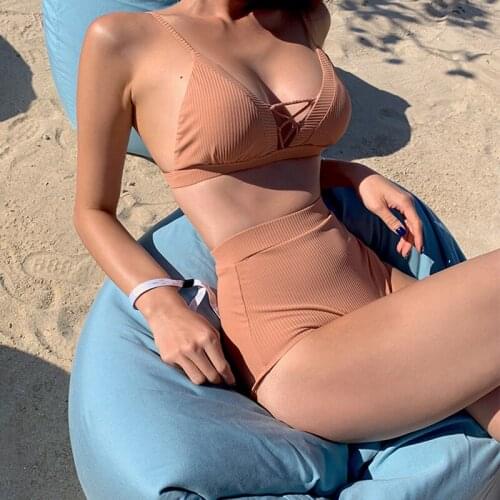 Swimsuit Swimwear Women TWO Pieces 2021 New Sexy Brown Thongs Biquini Bathing Suit Beachwear Monokini Beach Wear Swimming Summer