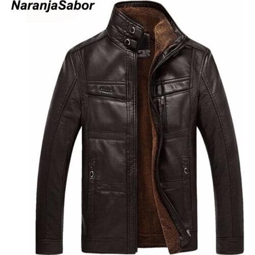 NaranjaSabor Autumn Winter 2020 Mens Leather Jackets Causal Faux Fur Fleece Zipper Male Motorcycle Coats Men Brand Clothing 5XL