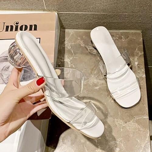 Summer slippers ladies fashion square toe jelly slippers woman sexy pvc crystal sphere high heels shoes woman zapatos de mujer