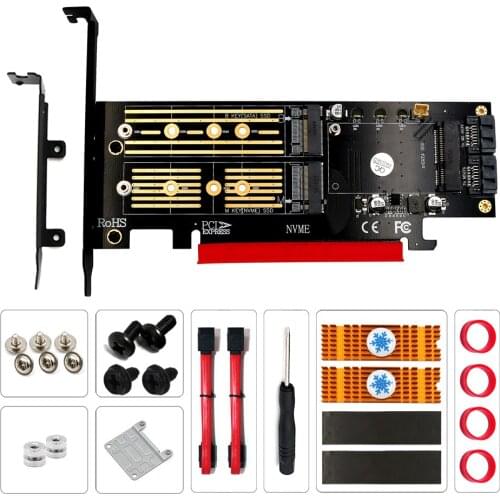 M.2 NVMe PCI Express 3.0 X16 Adapter PCIE to M2 Adapter M Key B Key mSATA 3in1 NVME AHCI M.2 NGFF SSD mSATA Converter Riser Card