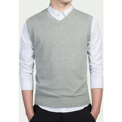 Men Solid Color Sweater Vest Autumn Winter Sleeveless V Neck Knitted Sweater Business Vest Fashion High Quality Sweater Vest